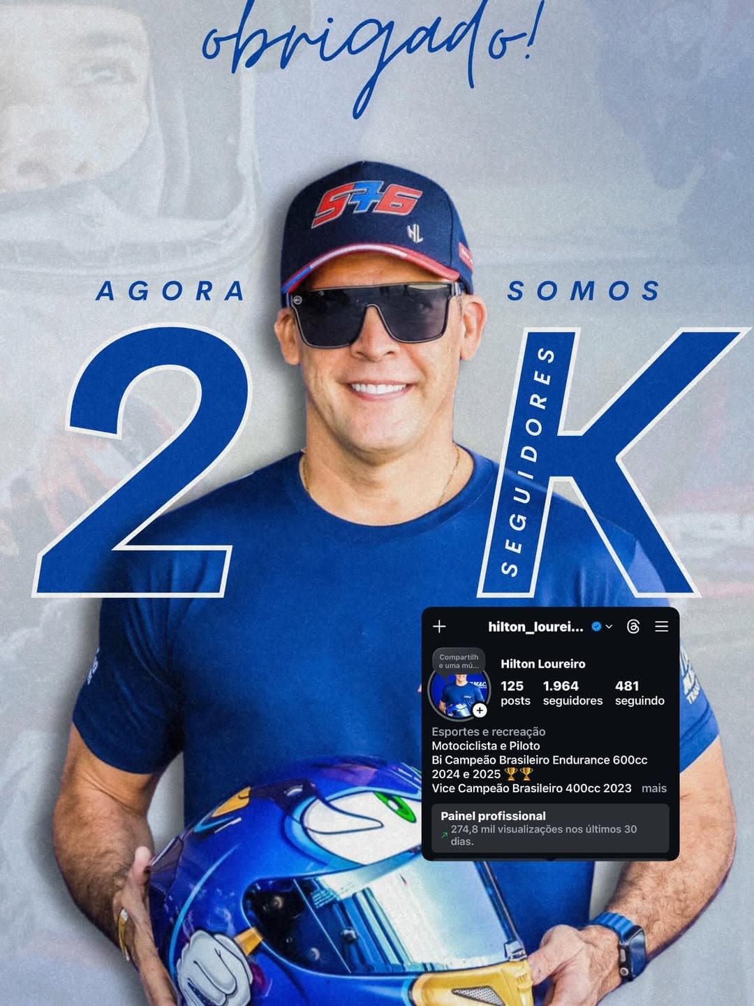 Peça de redes sociais — Hilton Loureiro celebrando 2 mil seguidores
